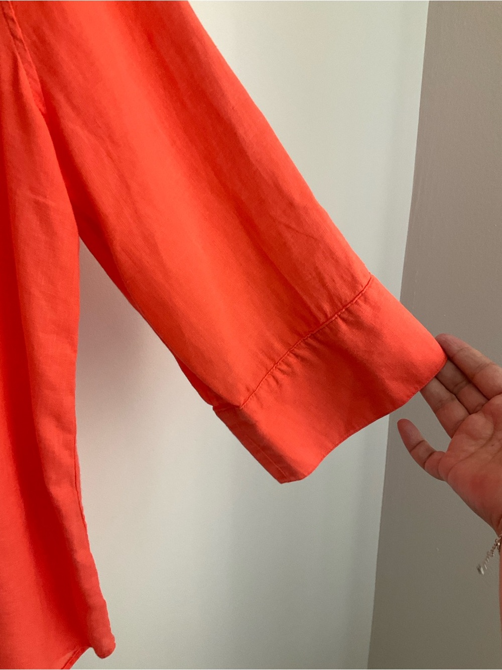 Chico's Vibrant Orange Button-Front 100% Linen Blouse - Picture 5 of 12